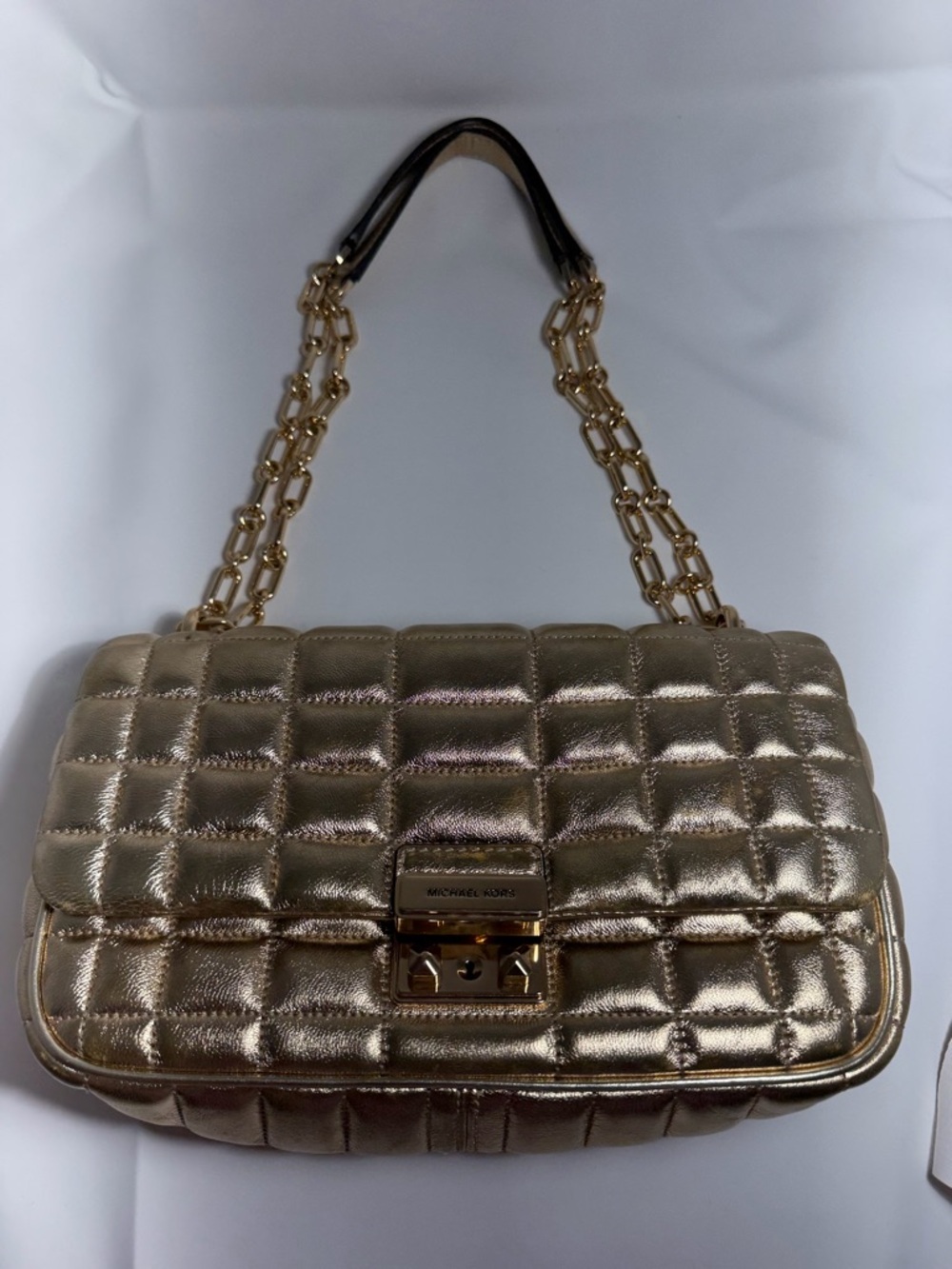 Michael Kors Quilted Metallic Gold Shoulder Bag with Chain Strap - Picture 3 of 4